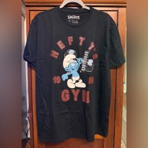 Black Graphic Tee - Smurf’s Hefty's Gym Design NEW size XL